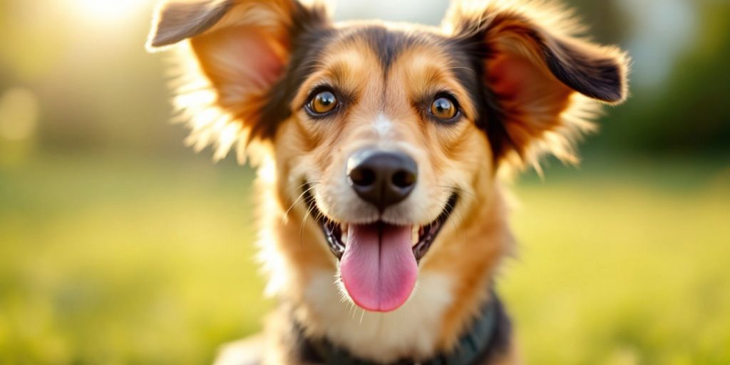 Happy dog with clean ears in a sunny outdoor setting.