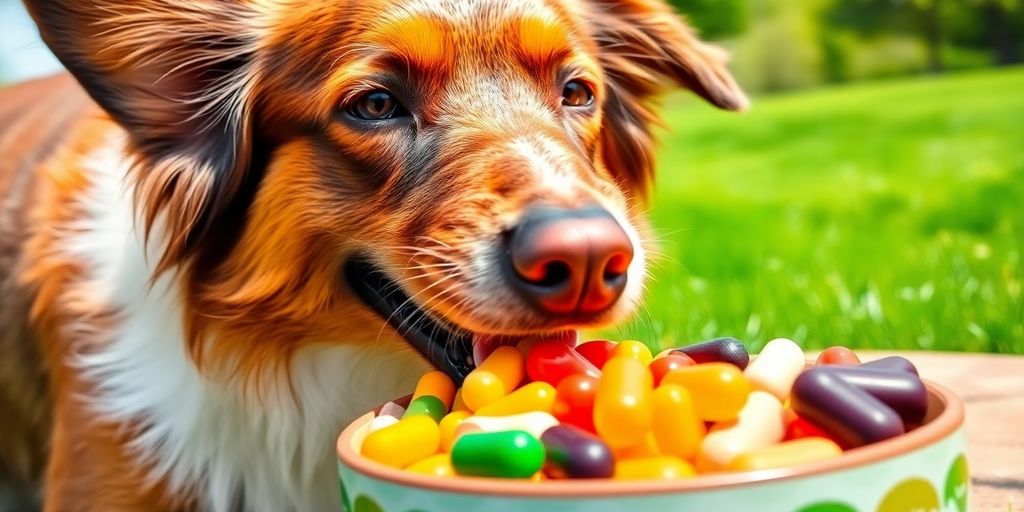 Happy dog enjoying nutritious food supplements outdoors.