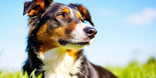 Australian Cattle Dog with shiny coat in sunny outdoors.
