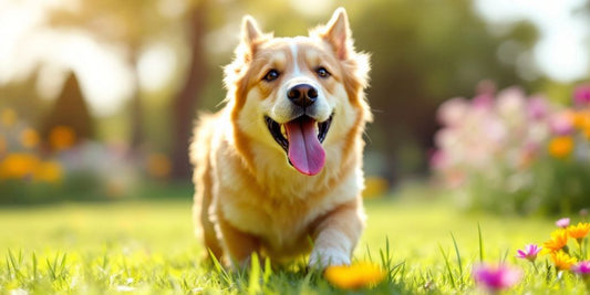 Happy dog playing in a sunny park.