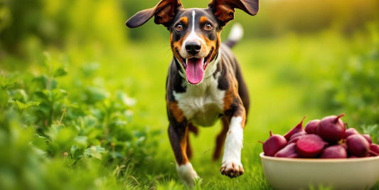 Treeing Walker Coonhound running with beetroot in view.