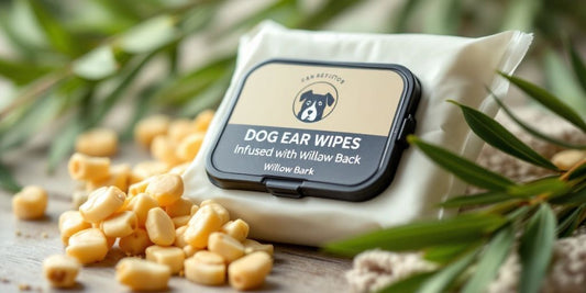 Dog ear wipes with willow bark and fresh willow branches.