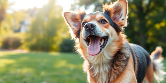 Happy dog outdoors with a shiny coat and bright eyes.