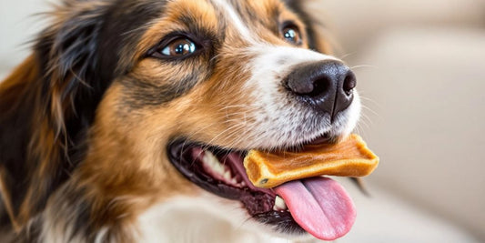 Happy dog enjoying an allergy-friendly chew.