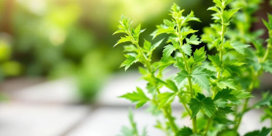 Lush alfalfa plants in a serene garden setting.