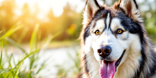 Healthy Alaskan Malamute with thick, shiny coat outdoors.