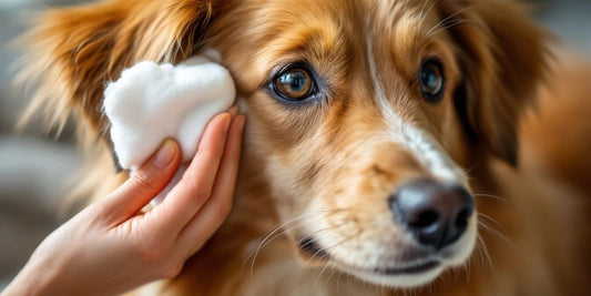 Dog getting ears cleaned with witch hazel.